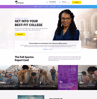 Web development portfolio showcase featuring the custom website design for The Full Spectra LLC, a college admissions counseling and consulting platform.
