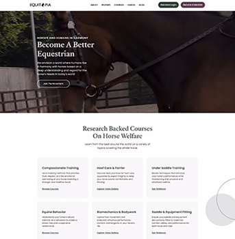 Web development portfolio showcase featuring the custom website design for Equitopia Center, an educational platform for equestrian training and horse welfare.